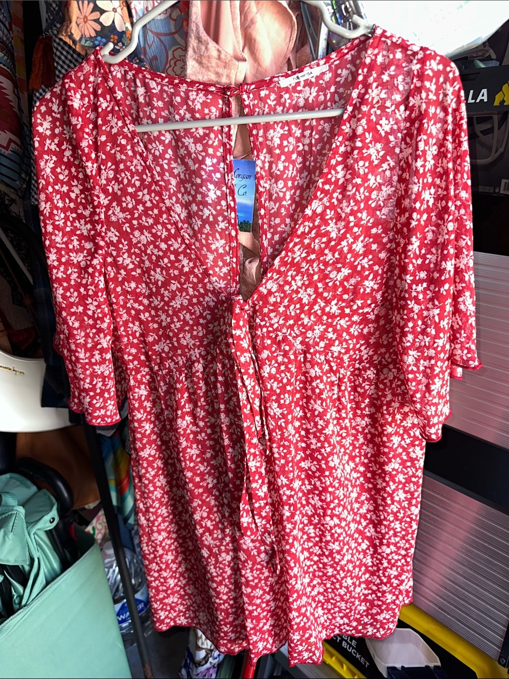 REVOLVE Tularosa Red Floral Tie-Front V-Neck Top